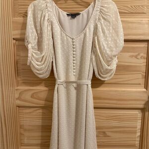 Armani Exchange Cream Mini Dress with Puff Sleeves
